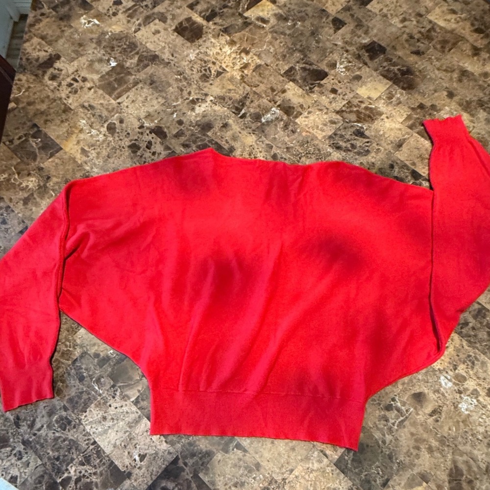 Magnolia Boutique Red Batwing Sweater Boat Neck Knit Pullover Womens OS